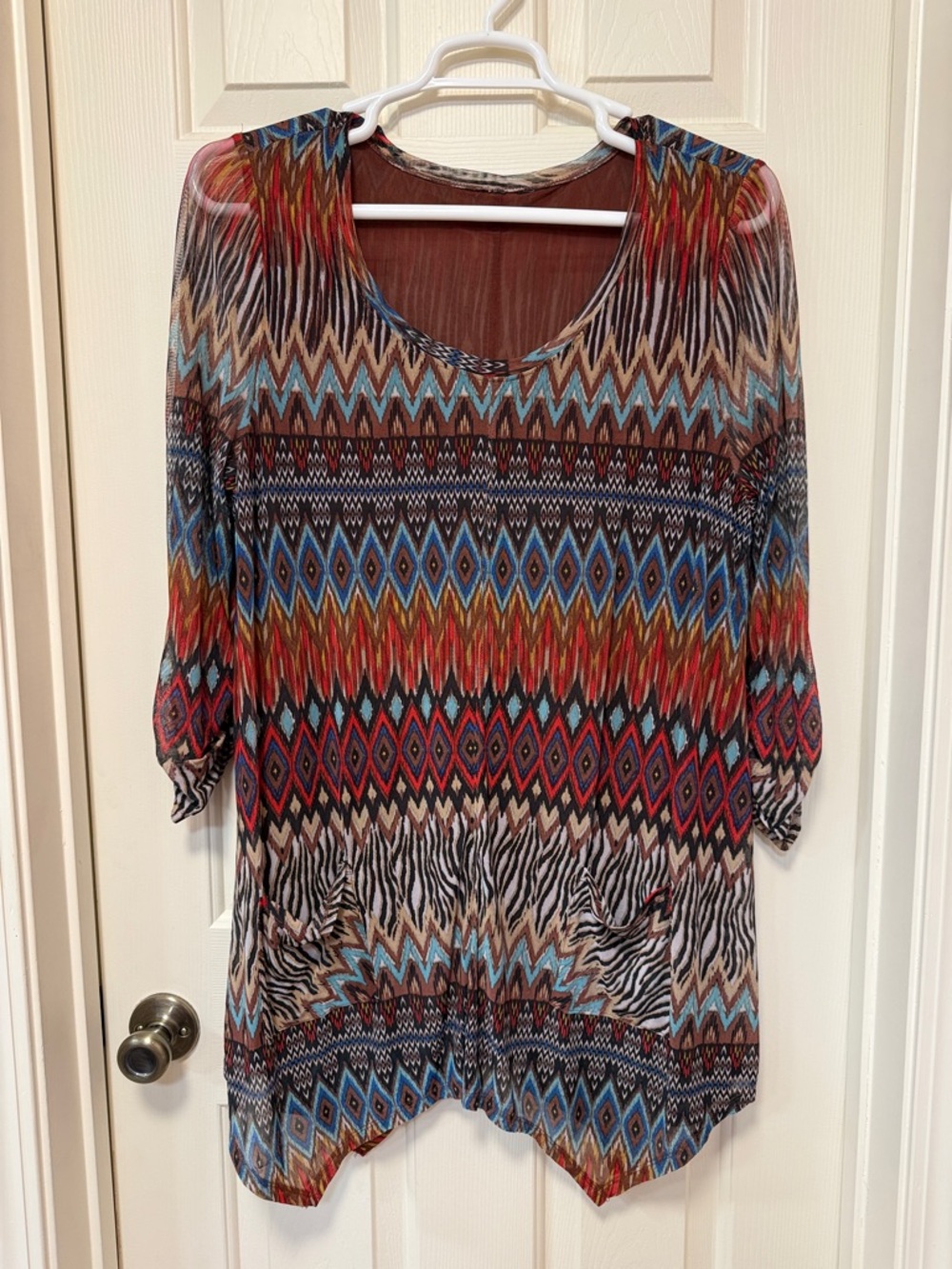 Women’s V-Neck Aztec Print Tunic in Multi-Color